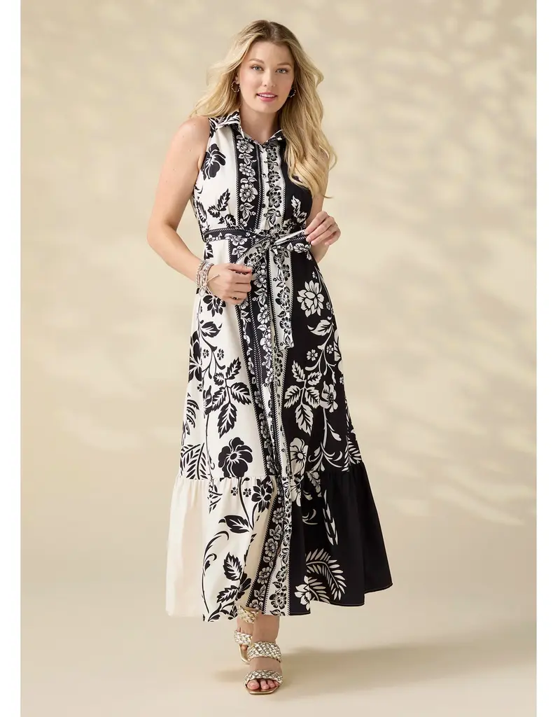 Joelle Printed Collared Maxi Dress with Tie