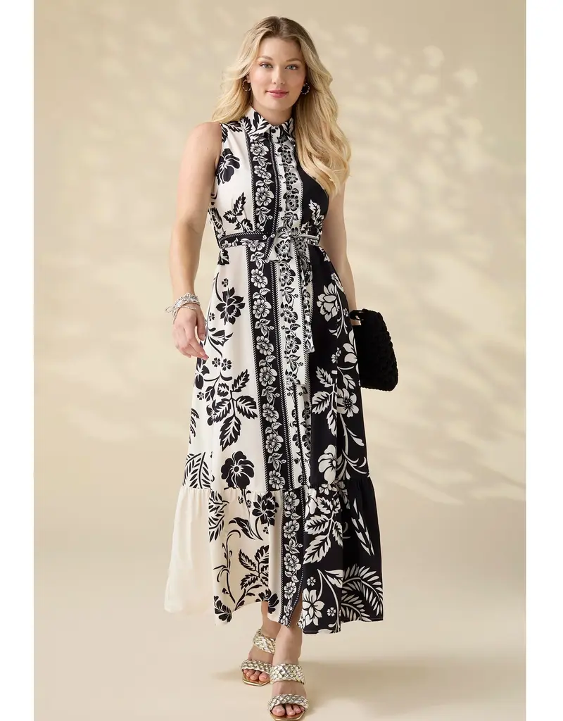 Joelle Printed Collared Maxi Dress with Tie