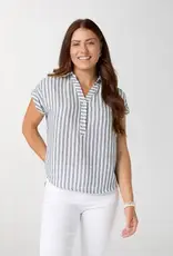Reagan Cap Sleeve Striped Collared Top