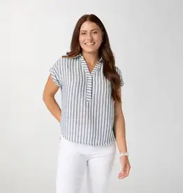 Reagan Cap Sleeve Striped Collared Top