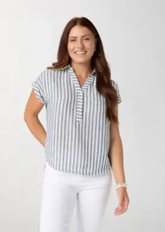 Reagan Cap Sleeve Striped Collared Top