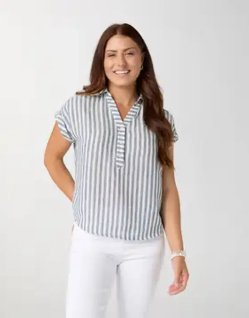 Reagan Cap Sleeve Striped Collared Top
