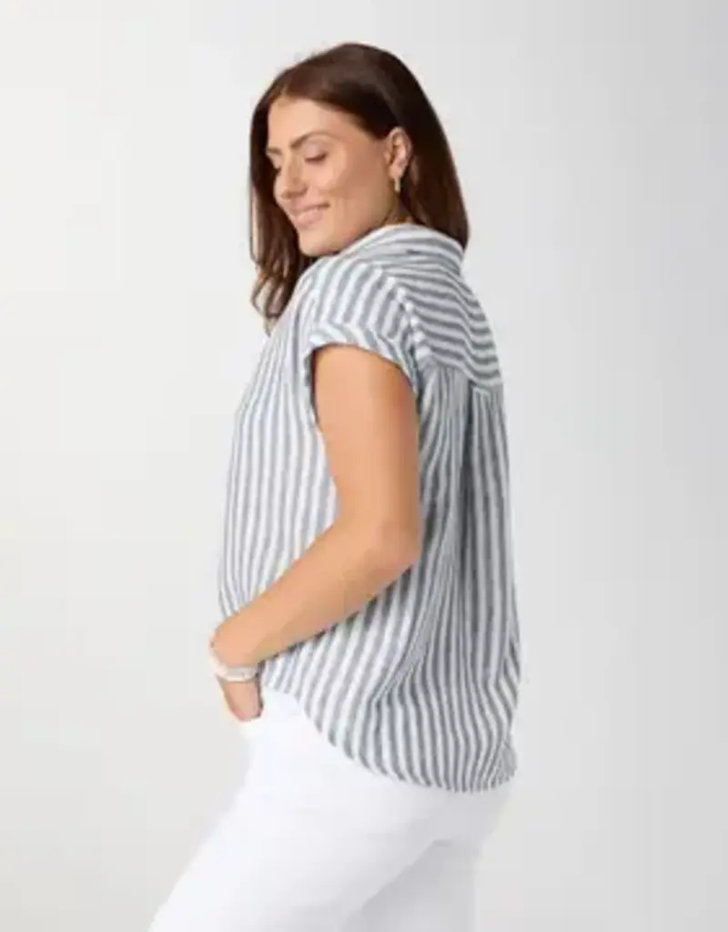 Reagan Cap Sleeve Striped Collared Top