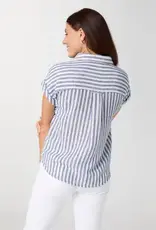 Reagan Cap Sleeve Striped Collared Top