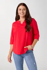 Saylor Notch Neck Elbow Sleeve Top