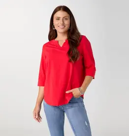 Saylor Notch Neck Elbow Sleeve Top  - Also Available in White