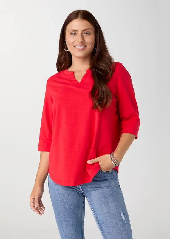 Saylor Notch Neck Elbow Sleeve Top  - Also Available in White