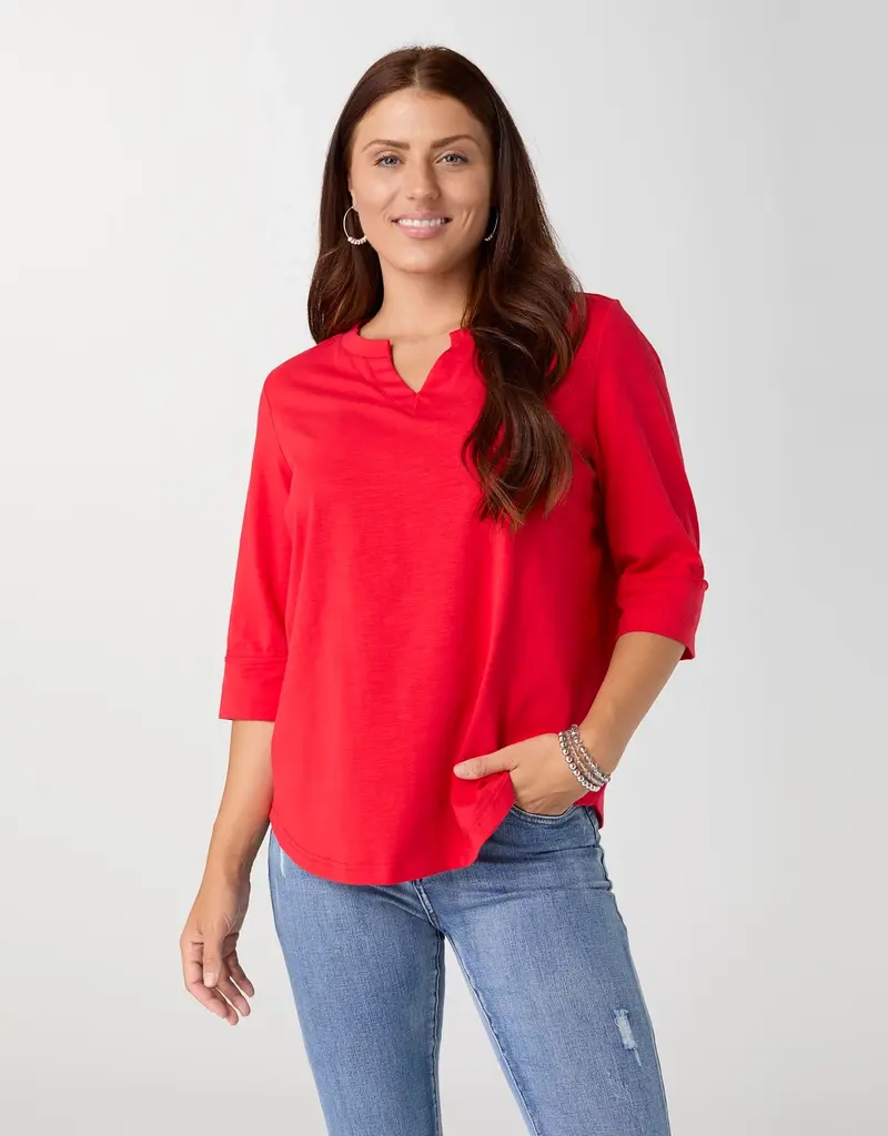 Saylor Notch Neck Elbow Sleeve Top