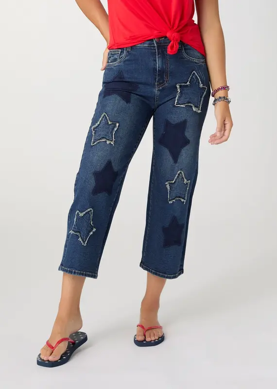 Everstretch Straight Leg Capri with Big Stars