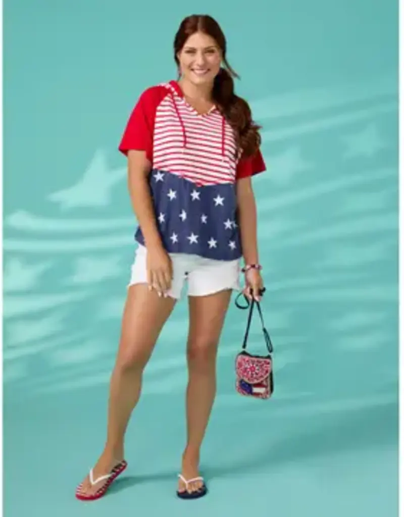 Brianna Hooded Tee with Stars & Stripes