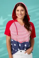 Brianna Hooded Tee with Stars & Stripes