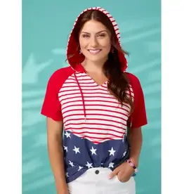 Brianna Hooded Tee with Stars & Stripes