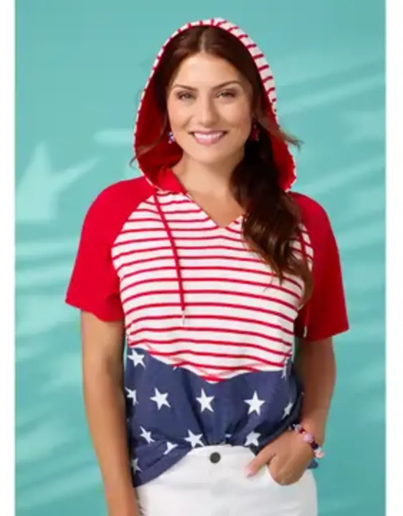 Brianna Hooded Tee with Stars & Stripes