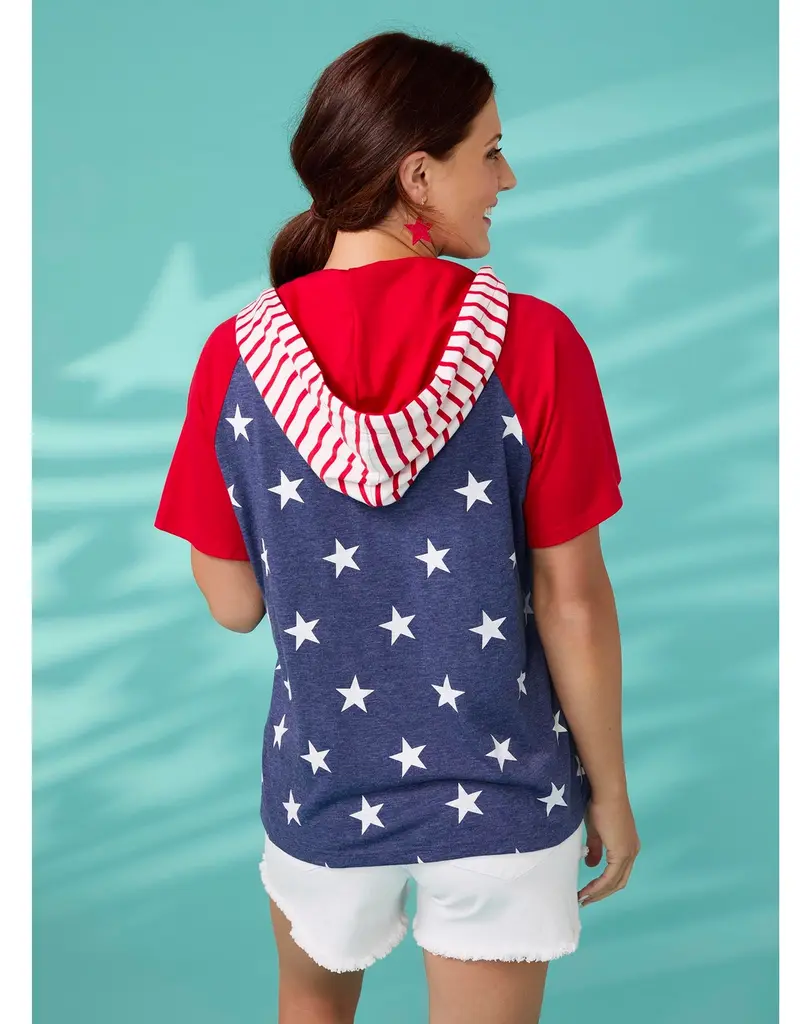 Brianna Hooded Tee with Stars & Stripes