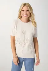Lightweight Heavenly-Luxe Short Sleeve Floral Sweater