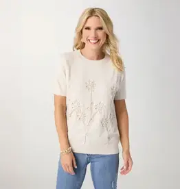 Lightweight Heavenly-Luxe Short Sleeve Floral Sweater