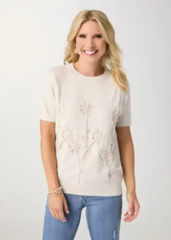 Lightweight Heavenly-Luxe Short Sleeve Floral Sweater