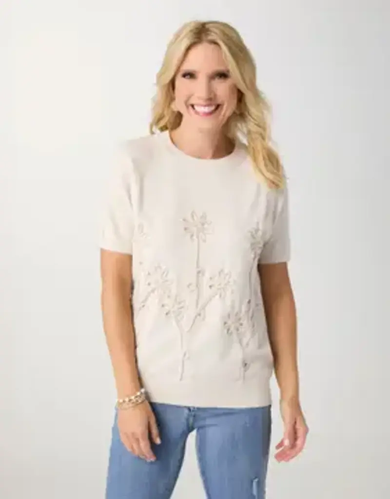Lightweight Heavenly-Luxe Short Sleeve Floral Sweater