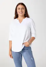Saylor Notch Neck Elbow Sleeve Top