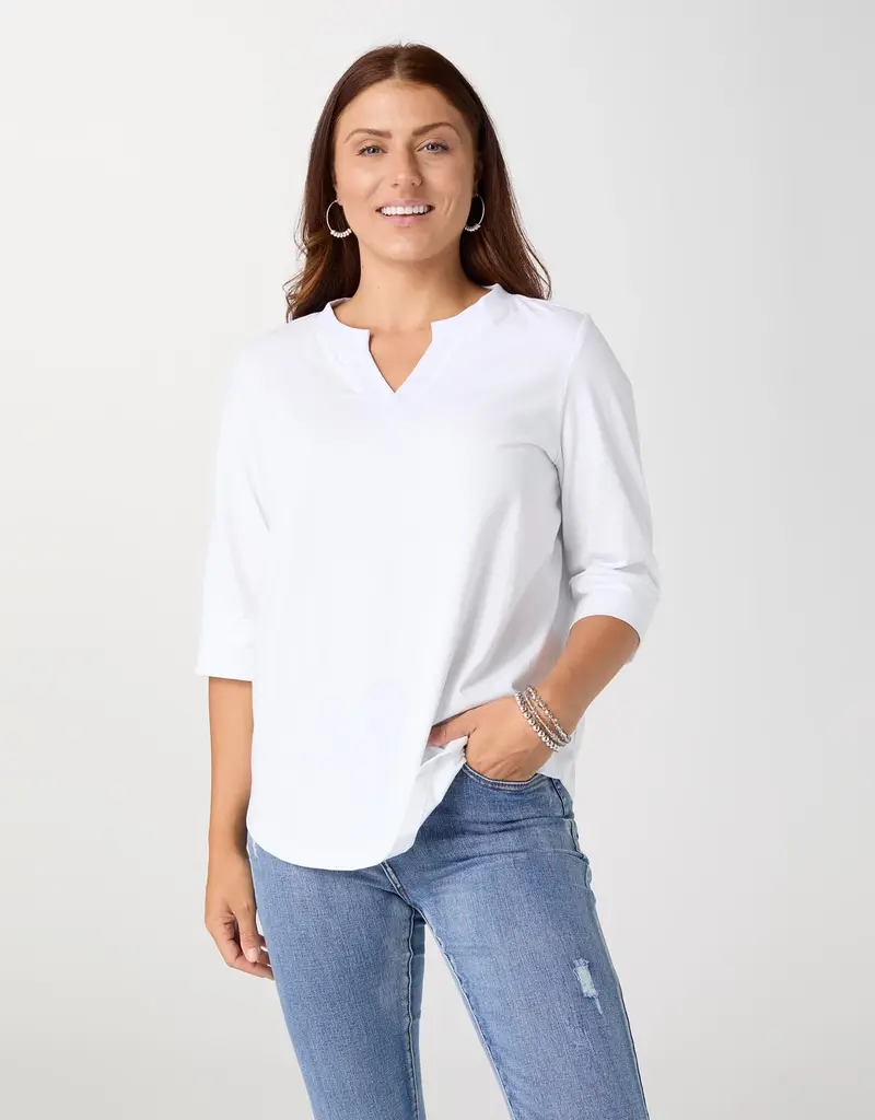 Saylor Notch Neck Elbow Sleeve Top