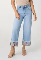 Everstretch Wide Leg Crop with Embroidered Cuff