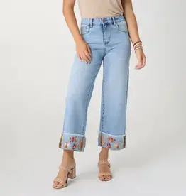 Everstretch Wide Leg Crop with Embroidered Cuff