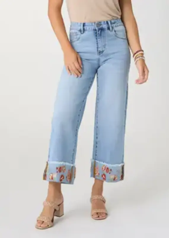 Everstretch Wide Leg Crop with Embroidered Cuff