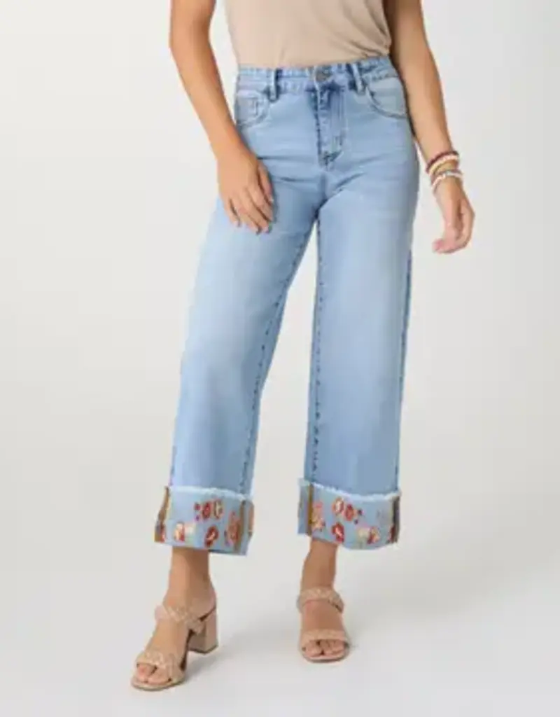 Everstretch Wide Leg Crop with Embroidered Cuff