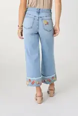 Everstretch Wide Leg Crop with Embroidered Cuff