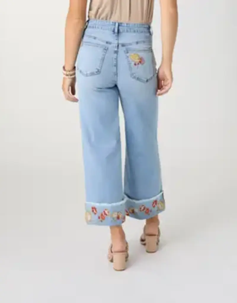 Everstretch Wide Leg Crop with Embroidered Cuff