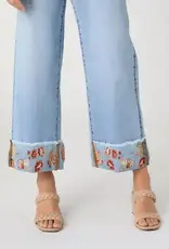 Everstretch Wide Leg Crop with Embroidered Cuff