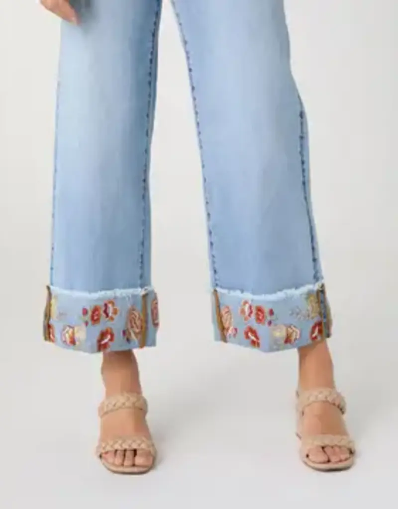 Everstretch Wide Leg Crop with Embroidered Cuff