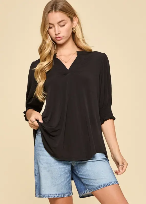 Smocked 3/4 Sleeve Lizzy Top