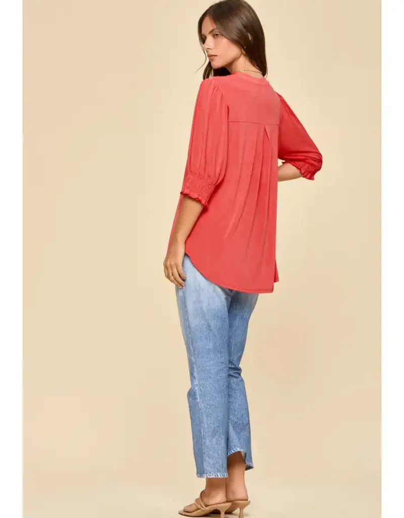Smocked 3/4 Sleeve Lizzy Top