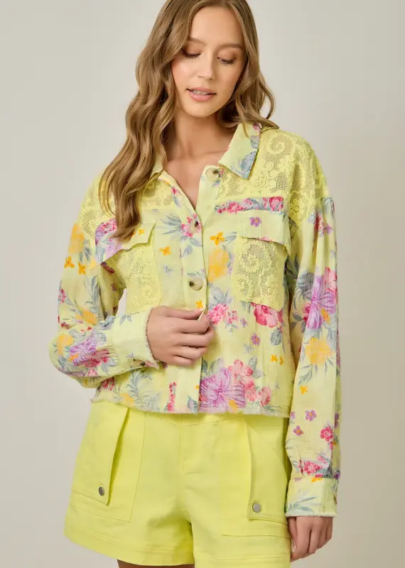 Daisy Floral Mixed Media Jacket