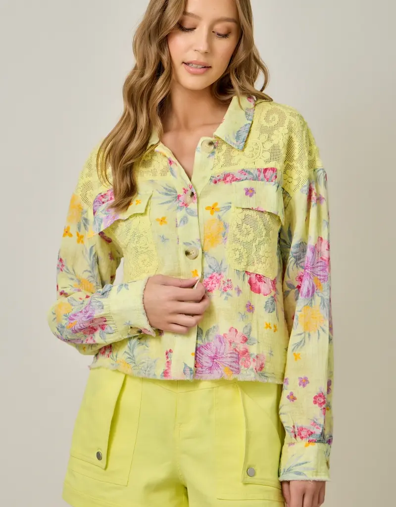 Daisy Floral Mixed Media Jacket