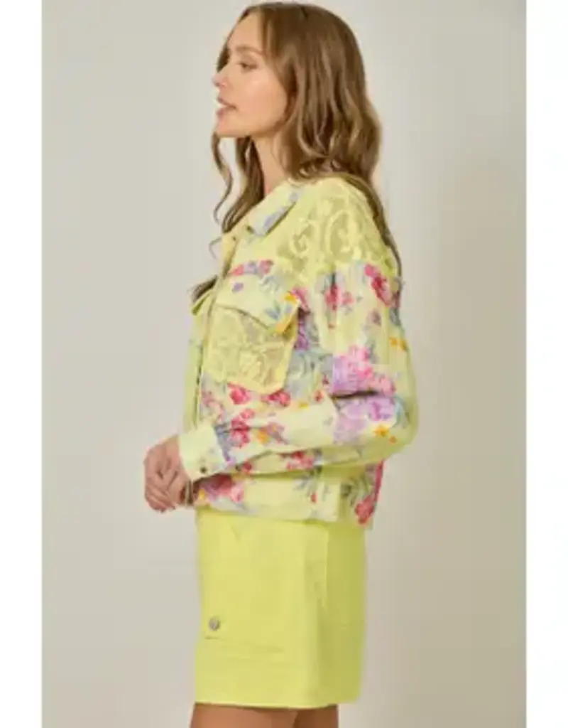 Daisy Floral Mixed Media Jacket