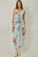 Floral Printed Denim Barrel Jeans