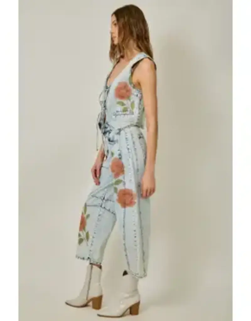 Floral Printed Denim Barrel Jeans