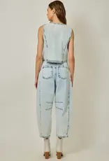 Floral Printed Denim Barrel Jeans