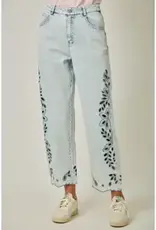 Eyelet Embroidered Detail Straight Leg Jeans