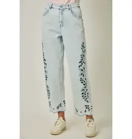 Eyelet Embroidered Detail Straight Leg Jeans
