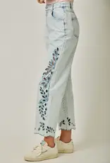 Eyelet Embroidered Detail Straight Leg Jeans