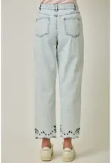 Eyelet Embroidered Detail Straight Leg Jeans