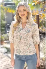 Faith Floral Eyelet Half Puff Sleeve Top
