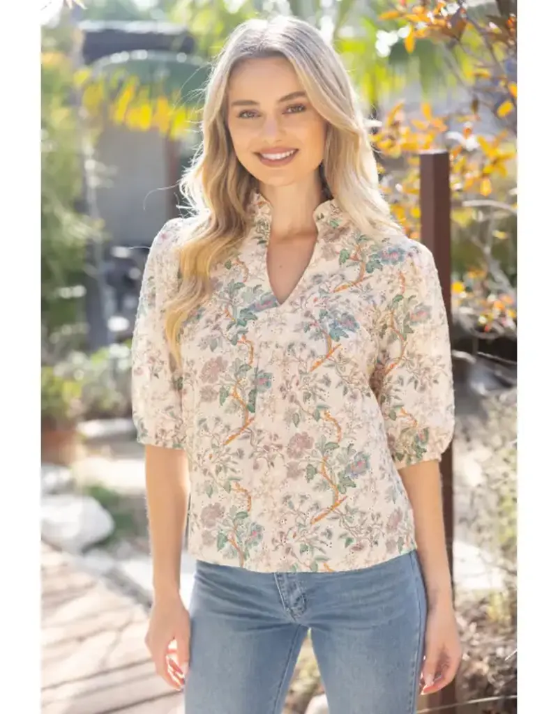 Faith Floral Eyelet Half Puff Sleeve Top