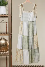 Patchwork Tie-Shoulder Tiered Maxi Dress