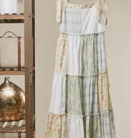 Patchwork Tie-Shoulder Tiered Maxi Dress