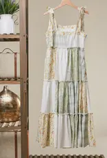 Patchwork Tie-Shoulder Tiered Maxi Dress