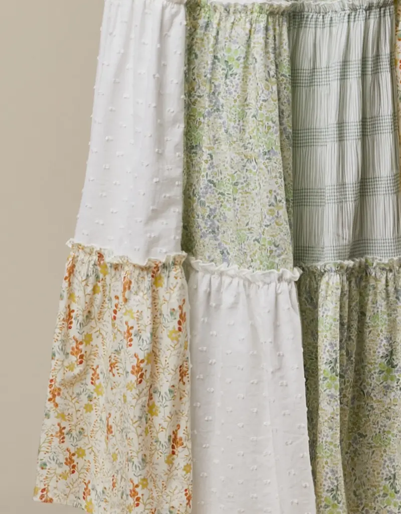 Patchwork Tie-Shoulder Tiered Maxi Dress